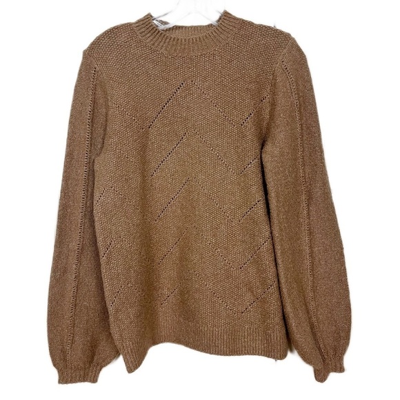 Lucky Brand | Stitch Mock Neck  Cotton Blend Puff Sleeve Sweater Size Small - Picture 1 of 9
